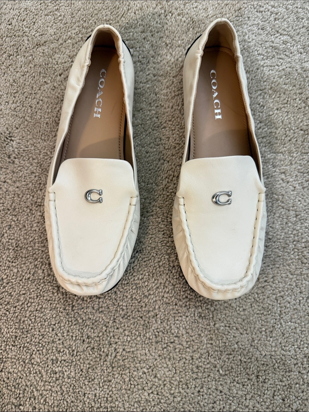 COACH Women's White Leather Loafers - Classic Slip-On Moccasins
